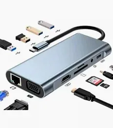 ADAPTADOR TIPO C HUB 11 EN 1 DELCOM DE METAL 4K