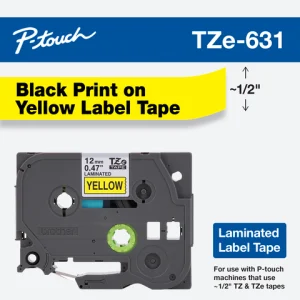 CINTA LAMINADA. TEXTO NEGRO SOBRE FONDO AMARILLO. ANCHO: 12 MM. LONGITUD: 8 M TZE631