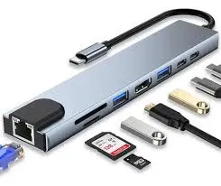 ADAPTADOR TIPO C HUB 8 EN 1 DELCOM DE METAL