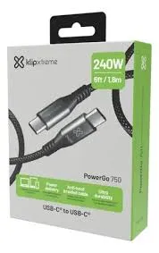 CABLE DE CARGA KLIPXTREME POWERGO 750 USB C A USB C 1.8M 240W
