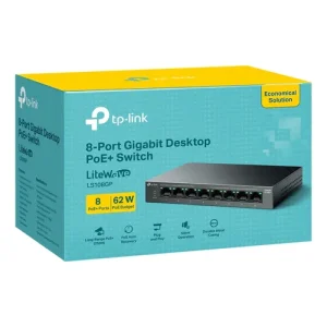 SWITCH POE+ TP-LINK LS108GP PUERTOS GIGABIT 62W NEGRO