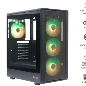 CASE SIN FUENTE GAMER TEROS TE-1323G, MIDTOWER, ATX / MICRO-ATX / ITX, USB-A, AUDIO