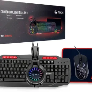 KIT TEROS TE-5014S RGB WIRED USB TECLADO + MOUSE + AUDIFONO + MOUSE PAD