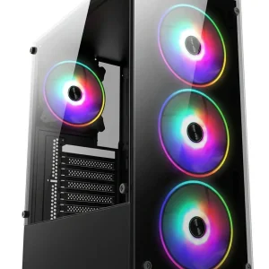 CASE DATAONE ULTRA C15 SIN FUENTE, NEGRO, MICRO-ATX, 2 PANEL VIDRIO, X2 FAN, LED-RGB