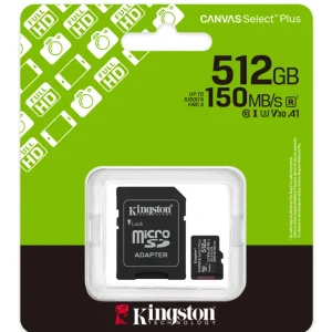 MEMORIA MICRO SD KINGSTON CANVAS SELECT PLUS, 512GB, CON ADAPTADOR SD