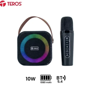PARLANTE KARAOKE INALÁMBRICO TEROS TE-6013N, BT 5.4, 10W, 1800MAH, USB, LUCES RGB